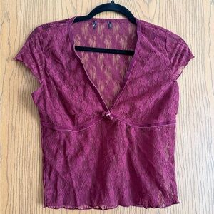 Lace Burgundy Short Sleeve Top